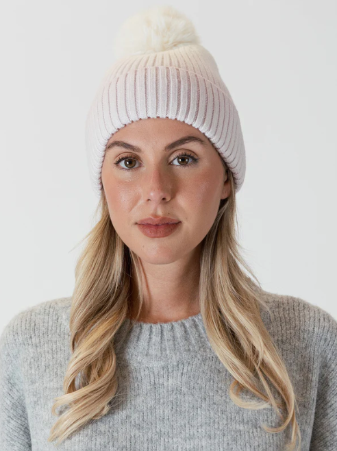 Lyla & Lux Two Tone Pom Pom Hat | Lilac + Blue