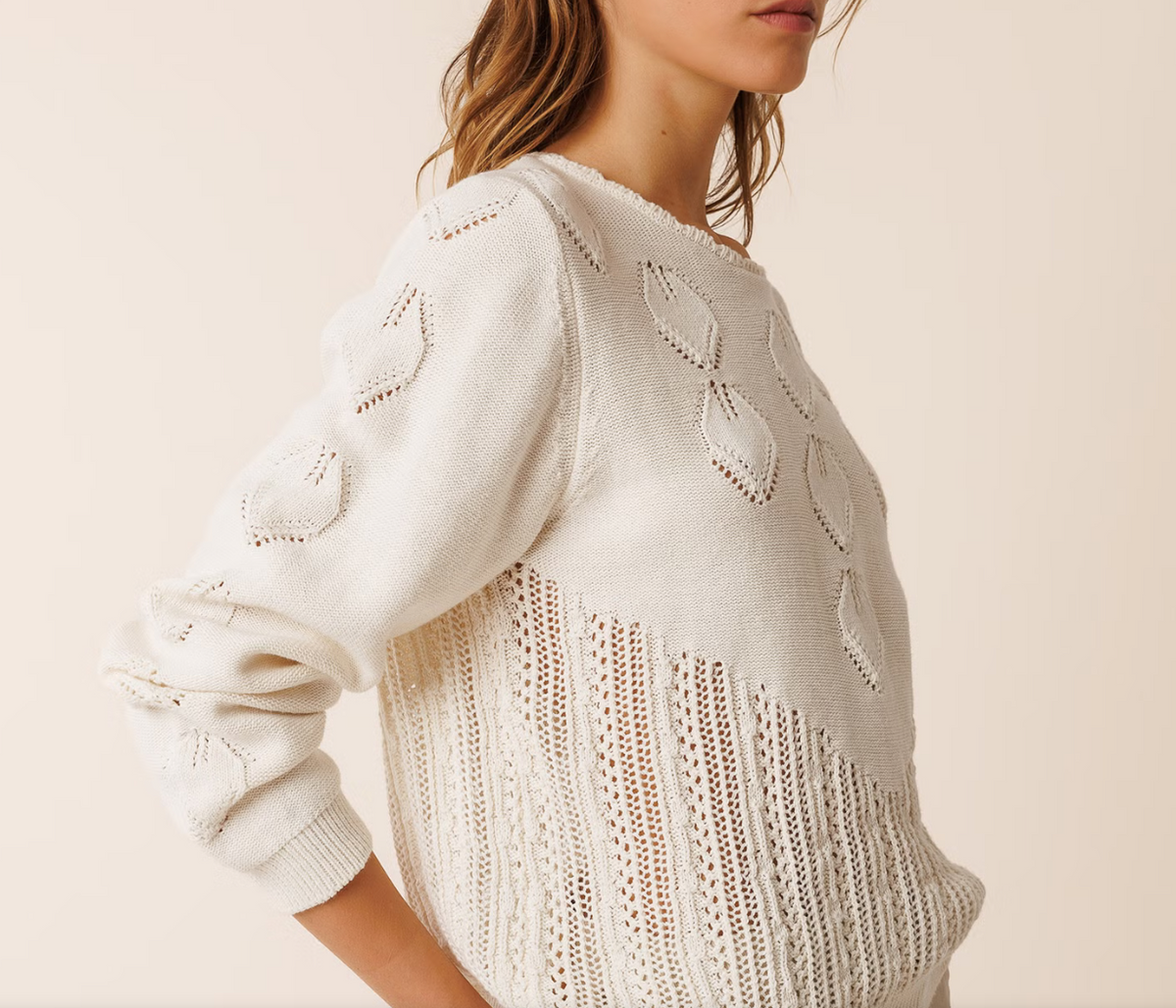 Indi & Cold Crochet Effect Sweater | White