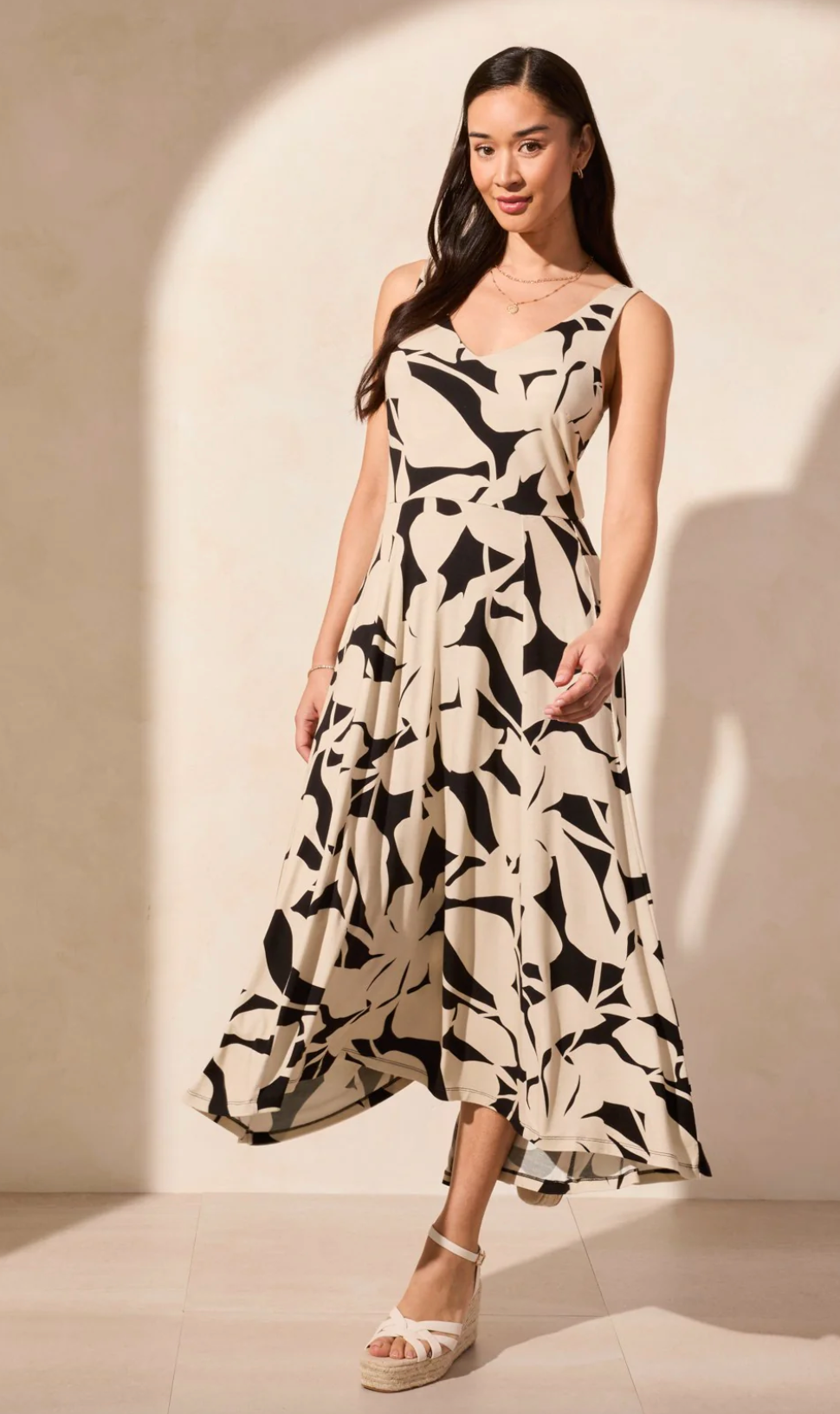 Tribal Printed Sleeveless High Low Dress | Safari