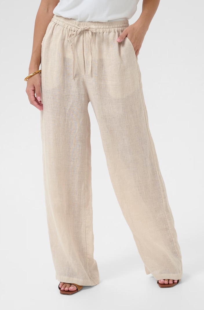 Cream Bellis 100% Linen Pant | Sand