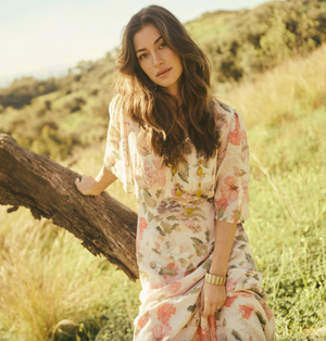 Cream Hailey Long Dress | Flower