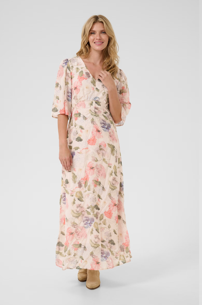 Cream Hailey Long Dress | Flower