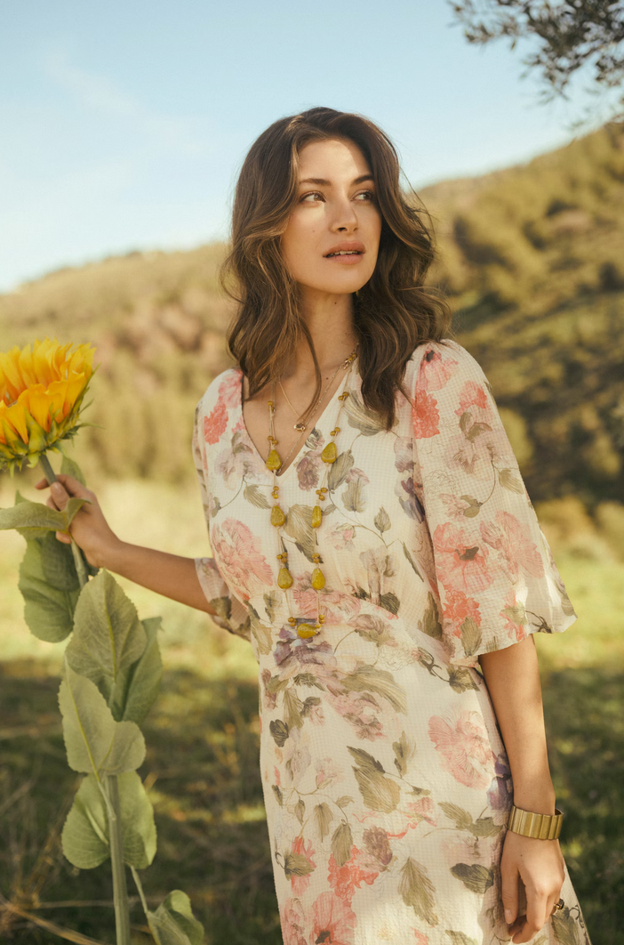 Cream Hailey Long Dress | Flower