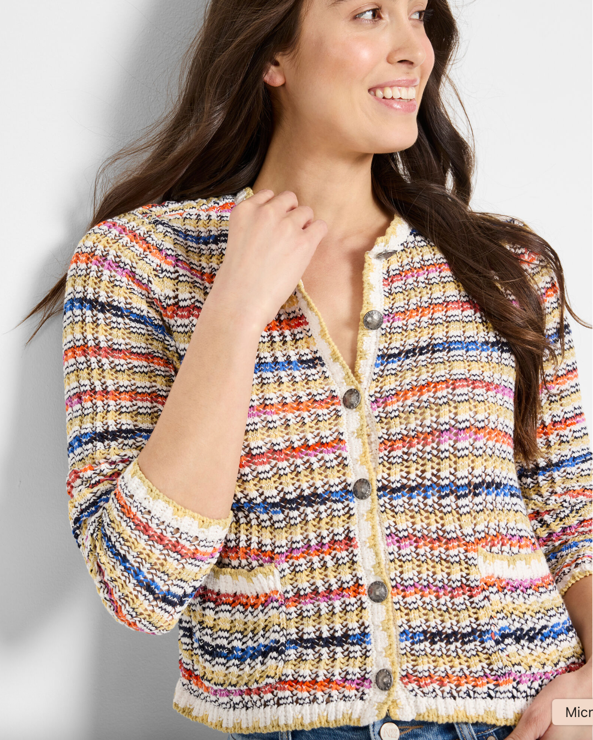 Nic & Zoe Coastal Crochet Knit Jacket | Neutral Multi