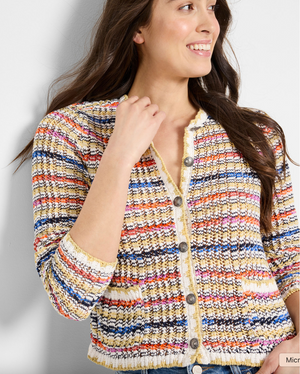 Nic & Zoe Coastal Crochet Knit Jacket | Neutral Multi
