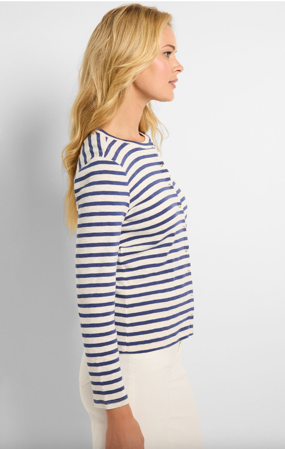 Nic & Zoe NZT Striped Snap Front Cardigan | Blue Multi