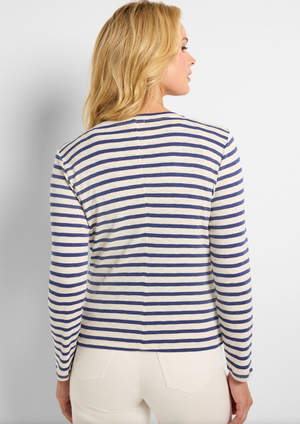 Nic & Zoe NZT Striped Snap Front Cardigan | Blue Multi
