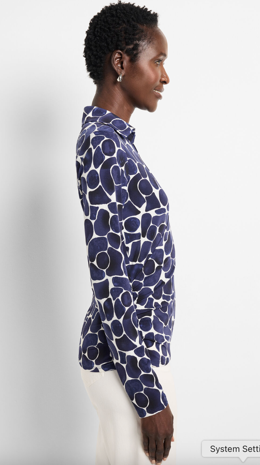 Nic & Zoe Geo Pebble Knit Wrap Top | Indigo