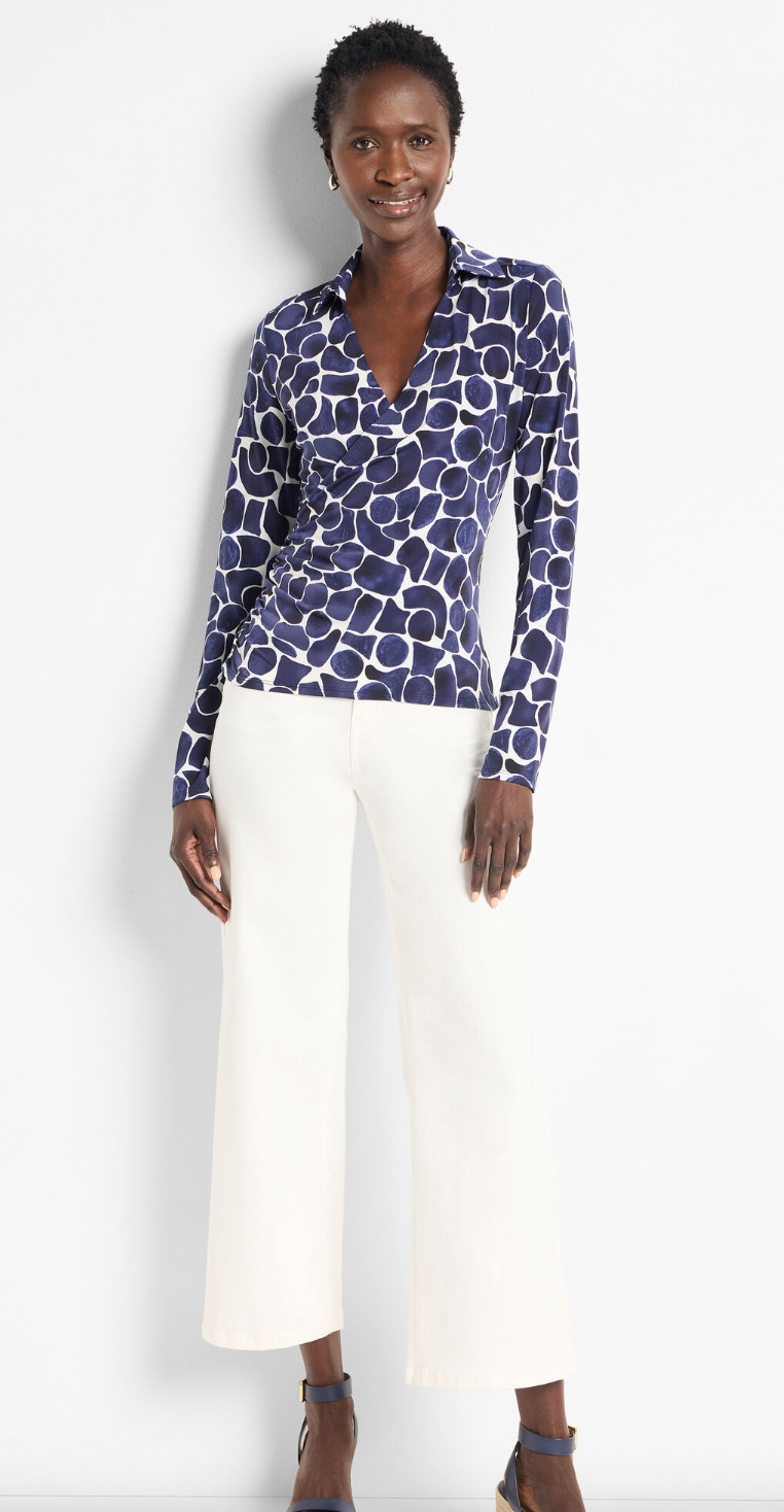 Nic & Zoe Geo Pebble Knit Wrap Top | Indigo