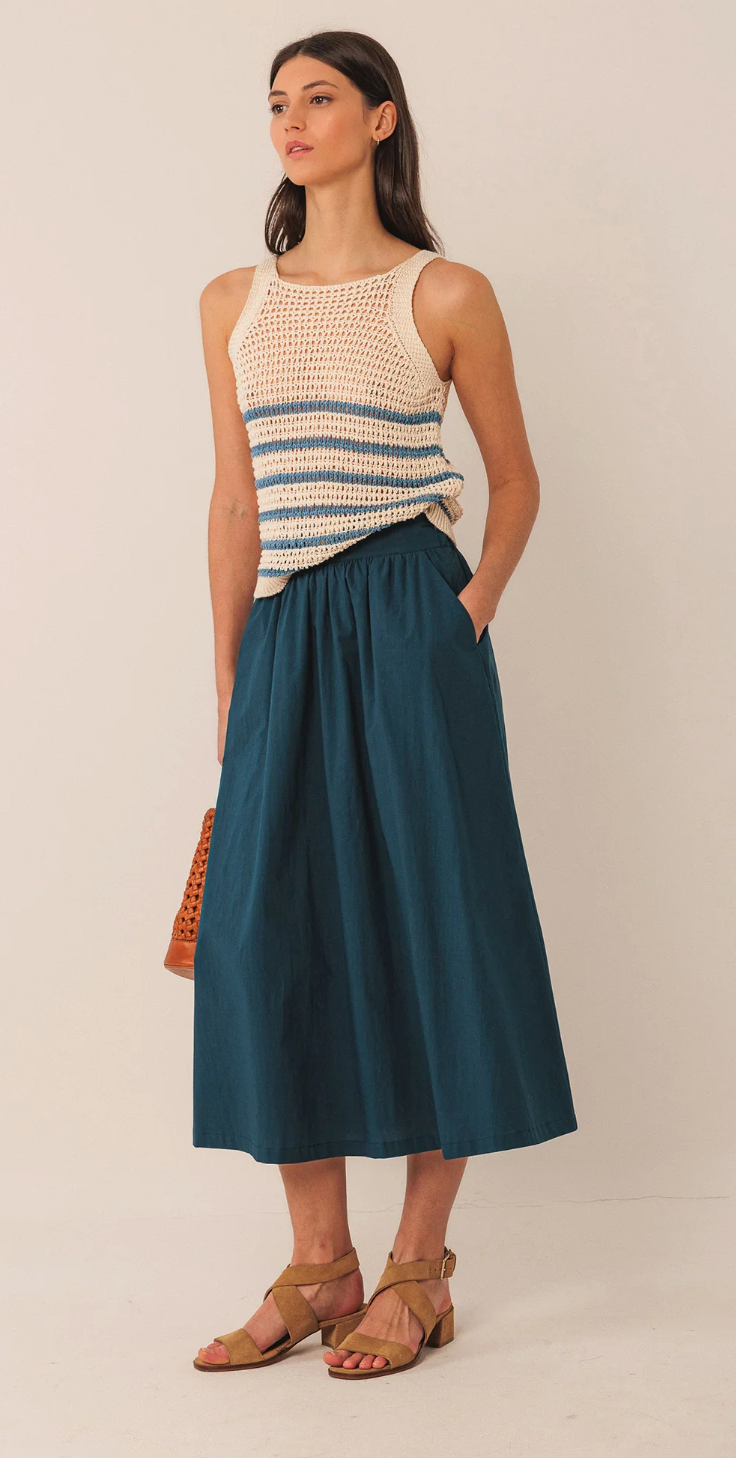 Indi & Cold Poplin Midi Skirt | Blue