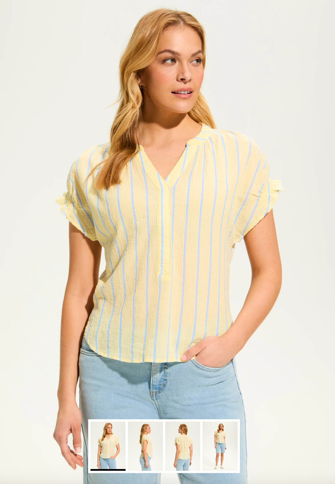 French Dressing Crinkle Striped Top | Calypso Blue + Lemonade