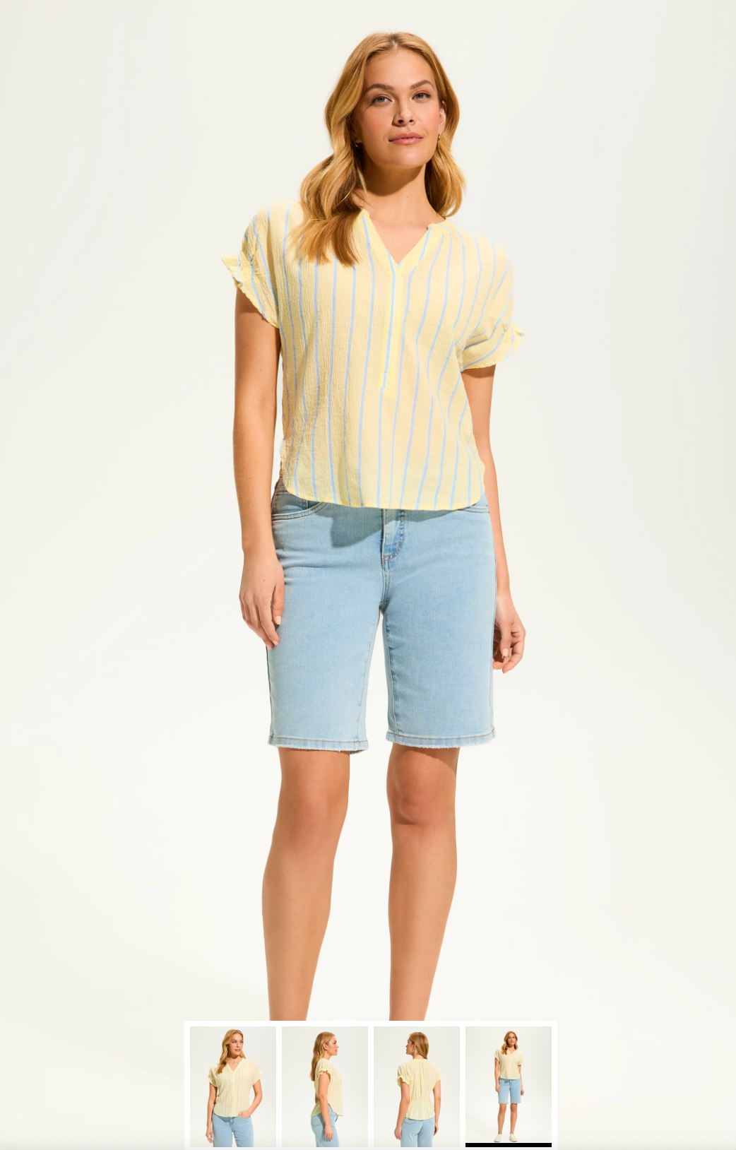 French Dressing Crinkle Striped Top | Calypso Blue + Lemonade