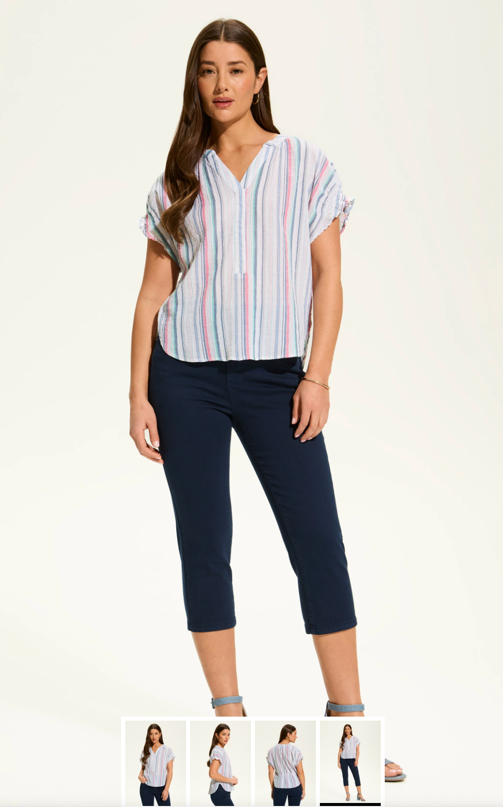 French Dressing Crinkle Striped Top | Calypso Blue + Lemonade