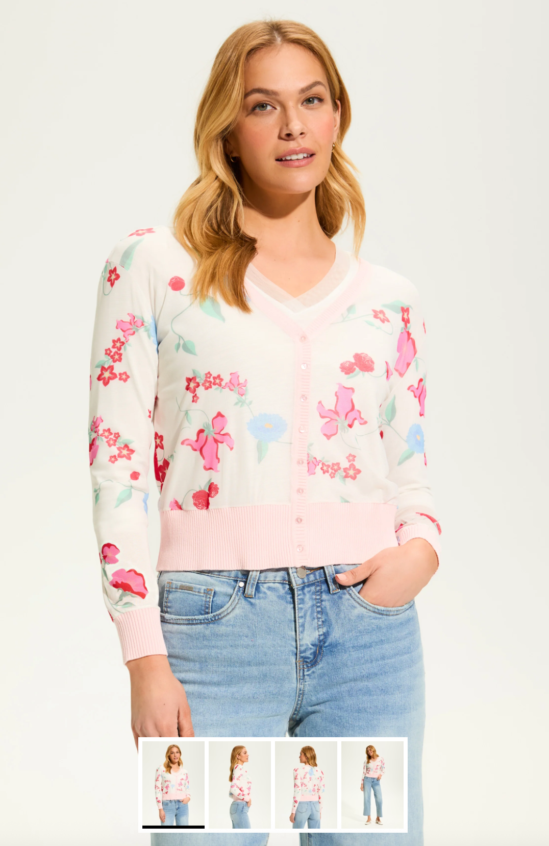 French Dressing Printed Mesh Cardigan | Strawberry