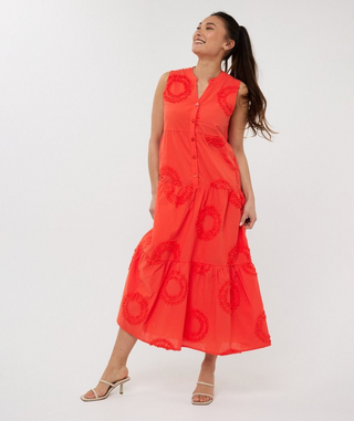 Esqualo 3D Circled Embroidery Dress | Red
