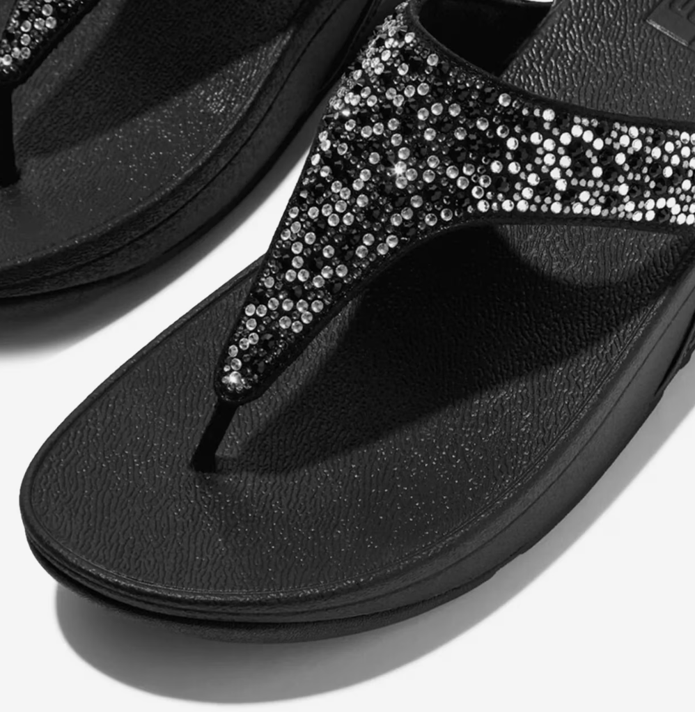FitFlop Lulu Crystal Mix Toe Post Sandals | Black + Midnight Navy