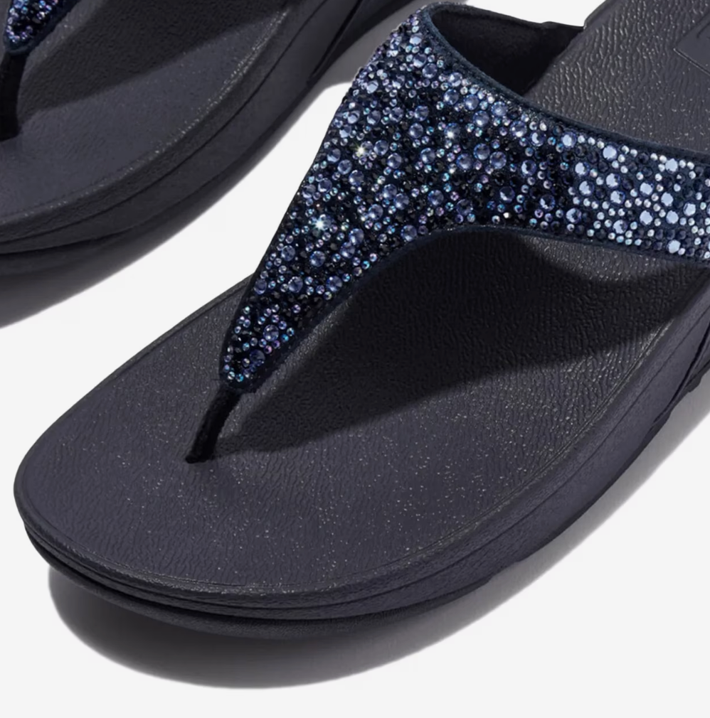 FitFlop Lulu Crystal Mix Toe Post Sandals | Black + Midnight Navy