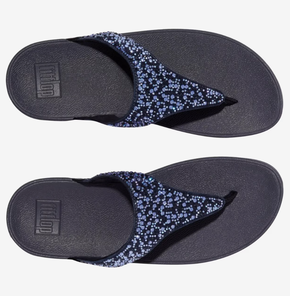 FitFlop Lulu Crystal Mix Toe Post Sandals | Black + Midnight Navy