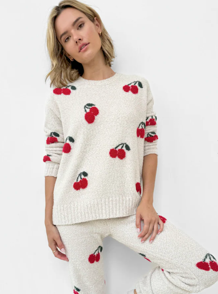 Splendid Fuzzy Sweater Pajamas Set | Cherries