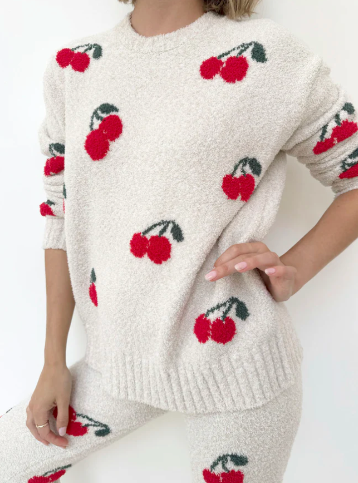 Splendid Fuzzy Sweater Pajamas Set | Cherries