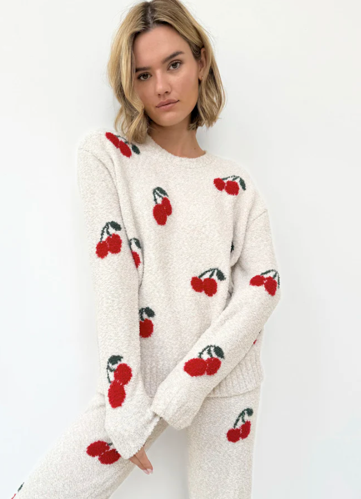 Splendid Fuzzy Sweater Pajamas Set | Cherries