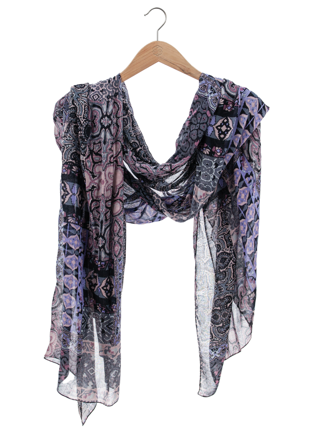 Aventura Patchowork Print Scarf | Black + Grey + Rust