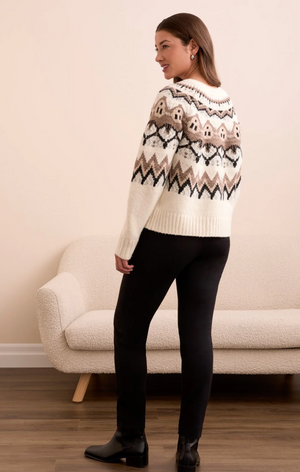 Tribal Fair Isle Button Front Sweater | Moonstone