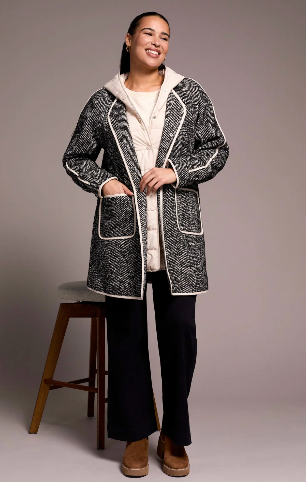 Tribal Herringbone Lightweight Fooler Coat | Charcoal