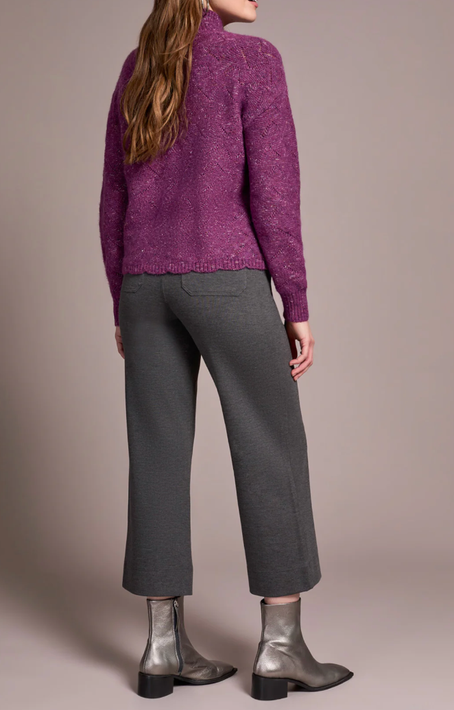 Tribal Mock Neck Puff Sleeve High Low Sweater | Purple