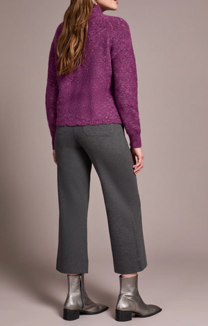 Tribal Mock Neck Puff Sleeve High Low Sweater | Purple