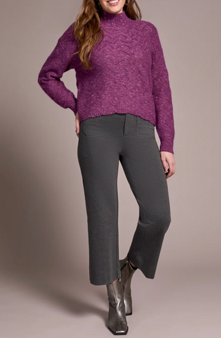 Tribal Mock Neck Puff Sleeve High Low Sweater | Purple