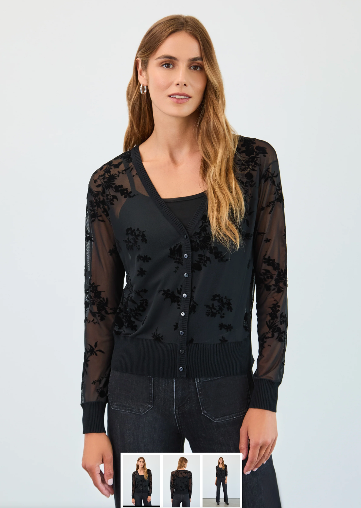 French Dressing Jeans 2-piece Mesh Cardigan Set | Black