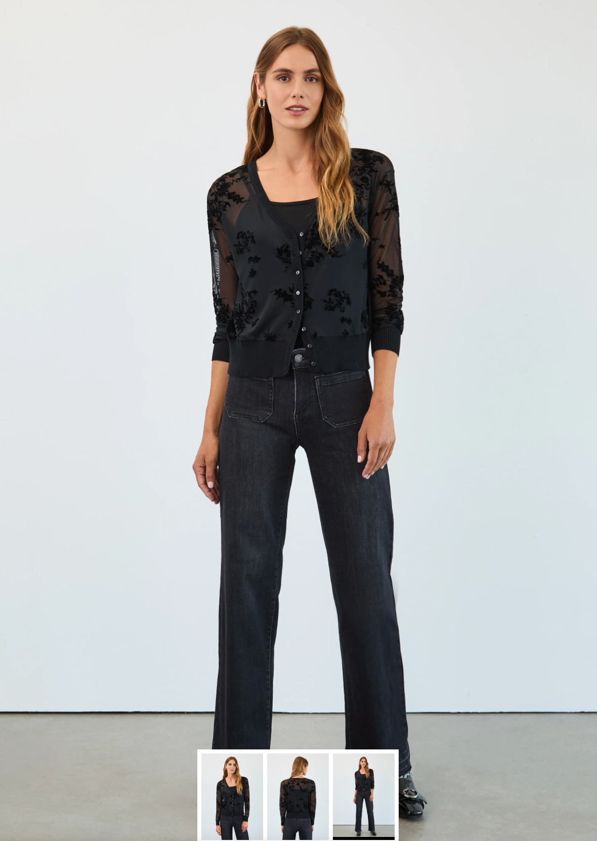 French Dressing Jeans 2-piece Mesh Cardigan Set | Black