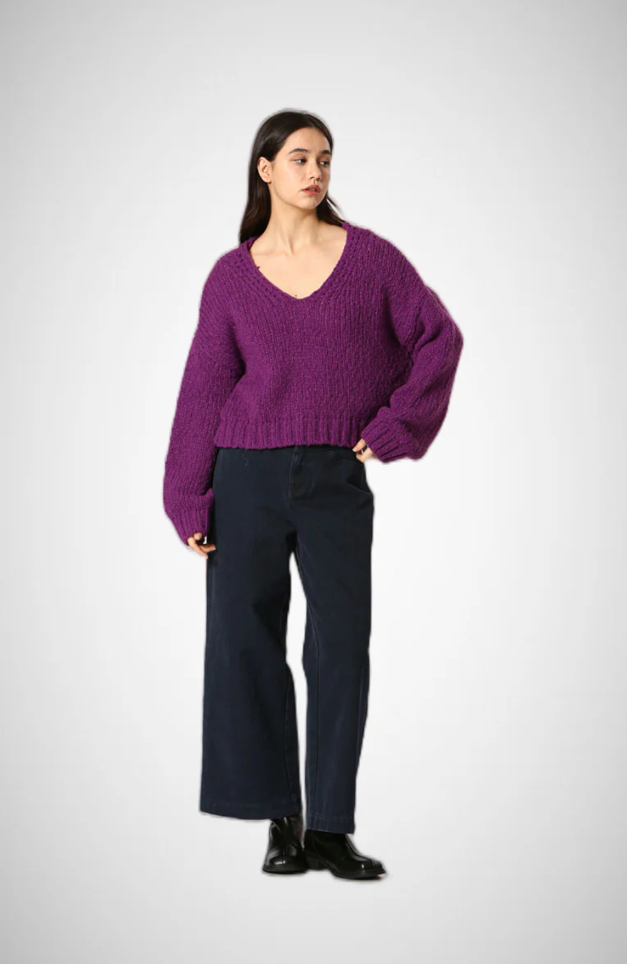 Korner Vneck Sweater | Purple