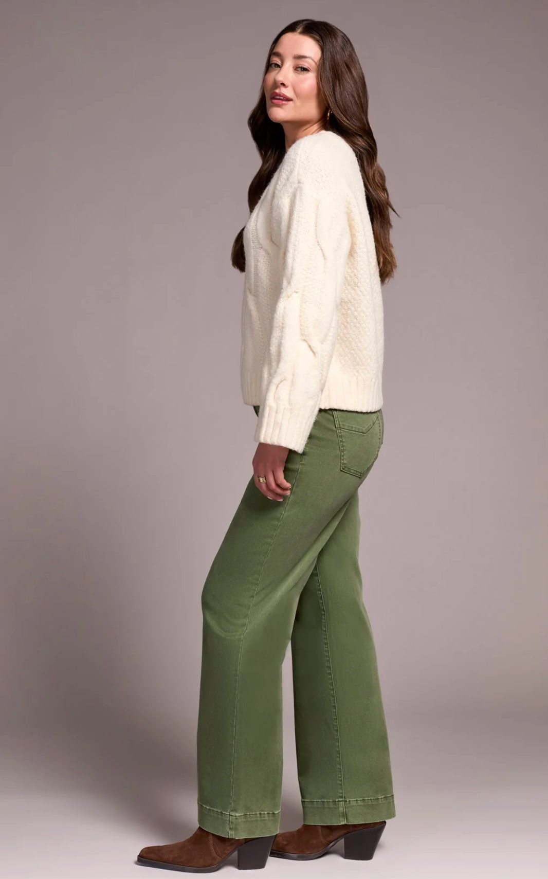 Tribal Crew Neck Loose Fit Cable Sweater | Cream