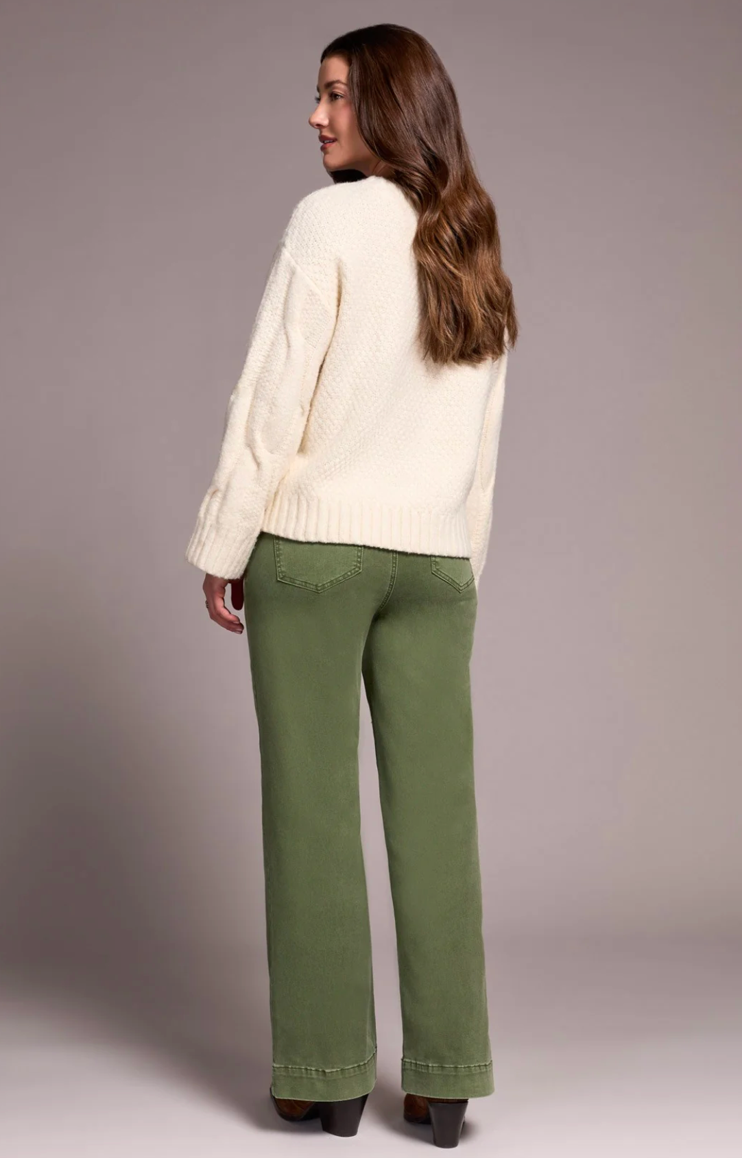 Tribal Crew Neck Loose Fit Cable Sweater | Cream