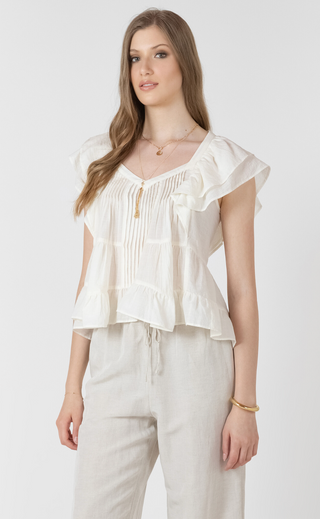 Black Tape Ruffle Blouse | White