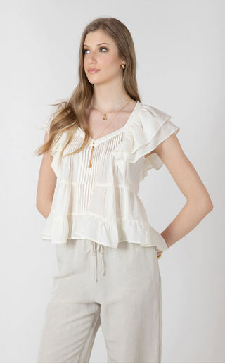 Black Tape Ruffle Blouse | White