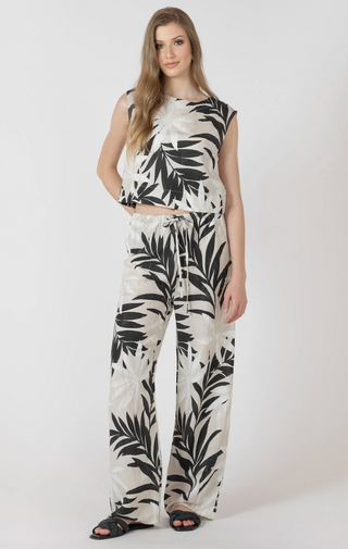 Black Tape Wide Pants | Abstract Leaf