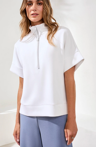 Tribal Techno Lux Mock Neck Zip Top | Grapefruit + White