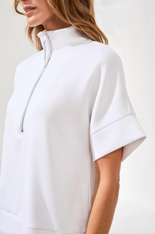 Tribal Techno Lux Mock Neck Zip Top | Grapefruit + White
