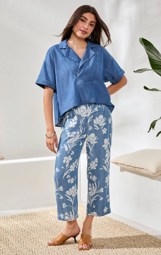 Tribal Denim Printed Wide Leg Pant | Seaside Blue