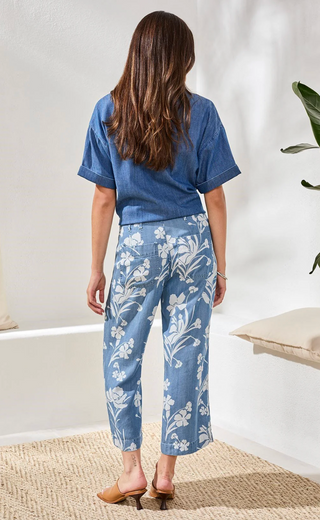 Tribal Denim Printed Wide Leg Pant | Seaside Blue