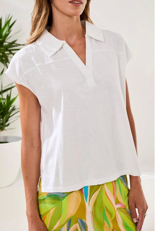Tribal Cap Sleeve Johnny Collar Top| Aquatic + Black + White