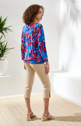 Tribal Soft Yarn Three-Quarter Sweater | Aqua + Turkishsea + Wisteria