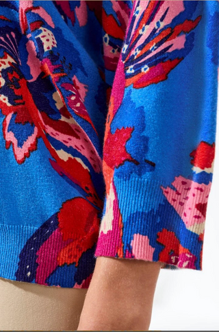 Tribal Soft Yarn Three-Quarter Sweater | Aqua + Turkishsea + Wisteria