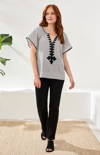 Tribal Flutter Sleeve Embroidered Blouse | Black