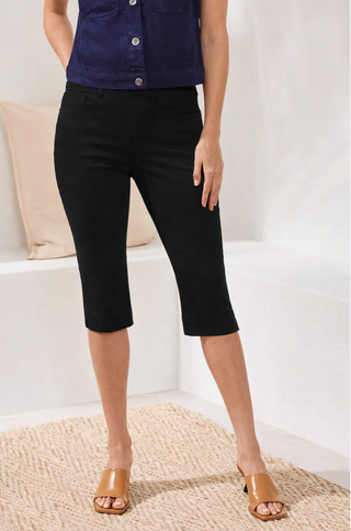 Tribal Audrey Pull-On Pedal Pusher Jeans | Black + Faded Blue