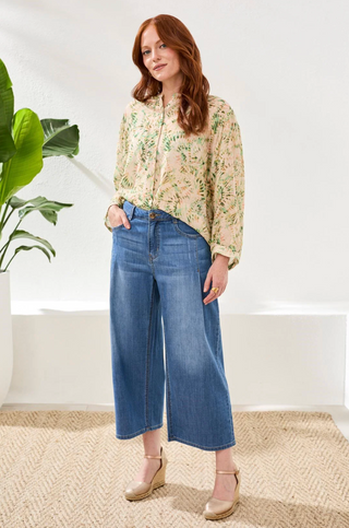 Tribal Audrey Pleated Crop Wide Jeans | Fjord