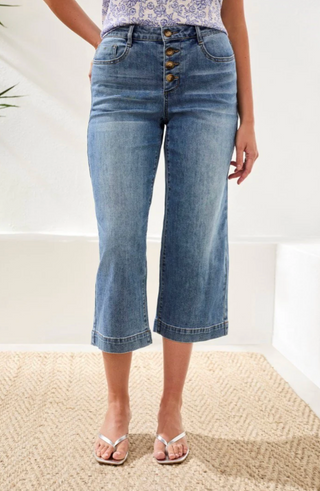 Tribal Audrey Button Fly Wide Crop | Pebble